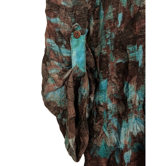 David Cline Blue Brown Abstract Roll Tab Snap Front Top Shirt Size Medium - Picture 7 of 10